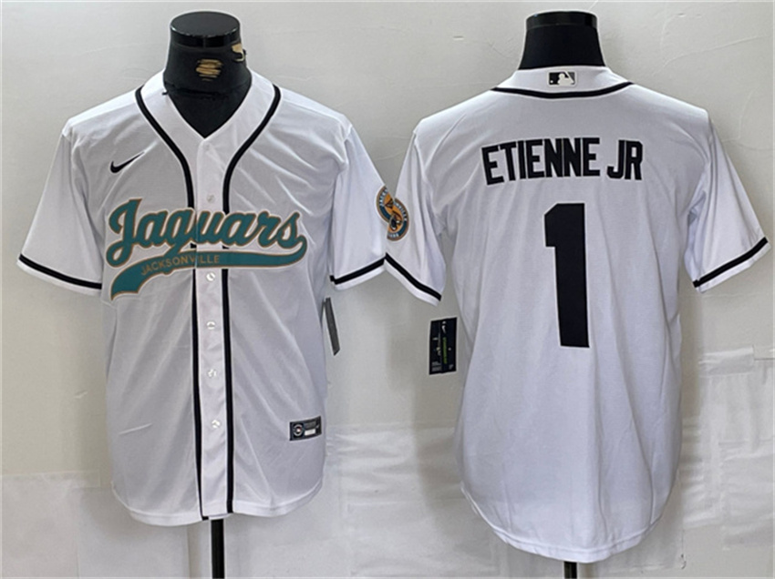 Men's White Jacksonville Jaguars #1 Travis Etienne Jr. With Patch Cool Base Stitched Baseball Jersey
